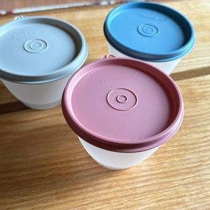 Tupperware set of 3 12oz plastic bowls with lids